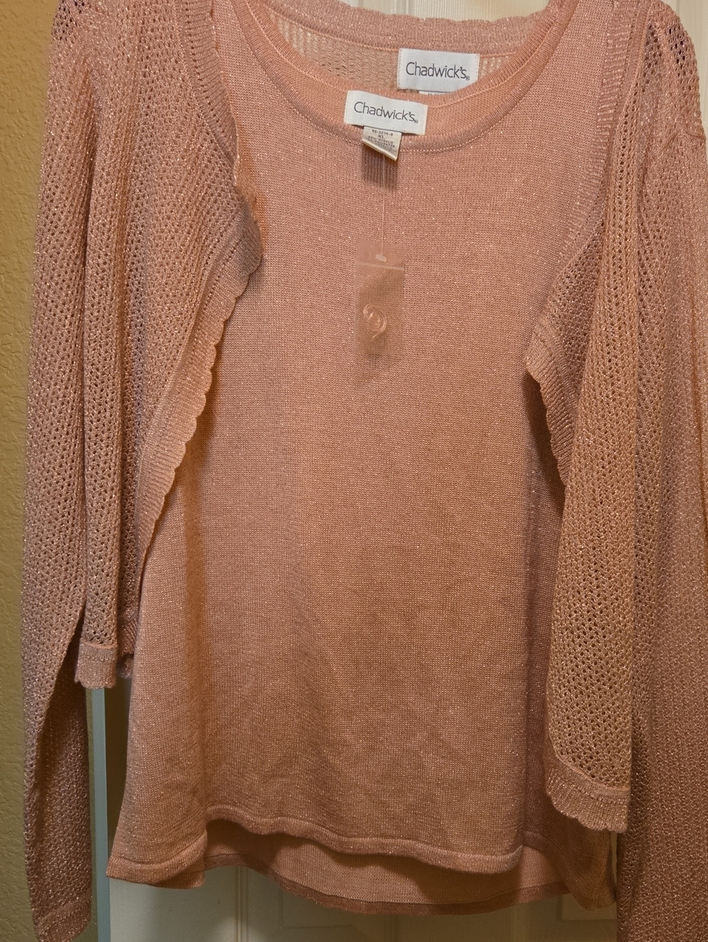 Chadwicks Rose-Blush Knit Sweater Set with Cardigan